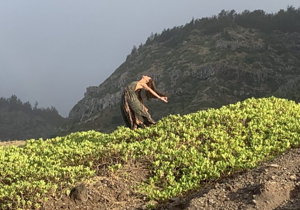 A person riding a skate board on top of a hill